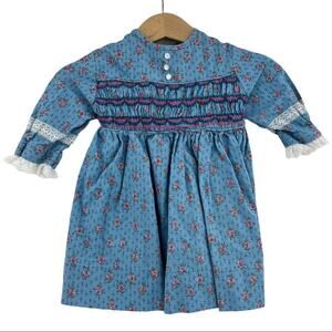 Toddletime (12mths) American VINTAGE Penneys Blue Floral Lace Trim Prairie Dress